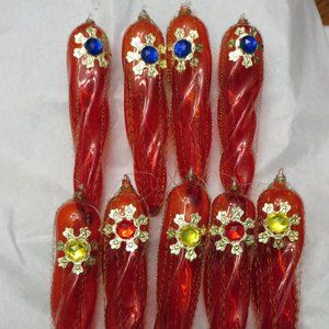 STUNNING RED HANDBLOWN GLASS SNOWDROP ORNAMENTS